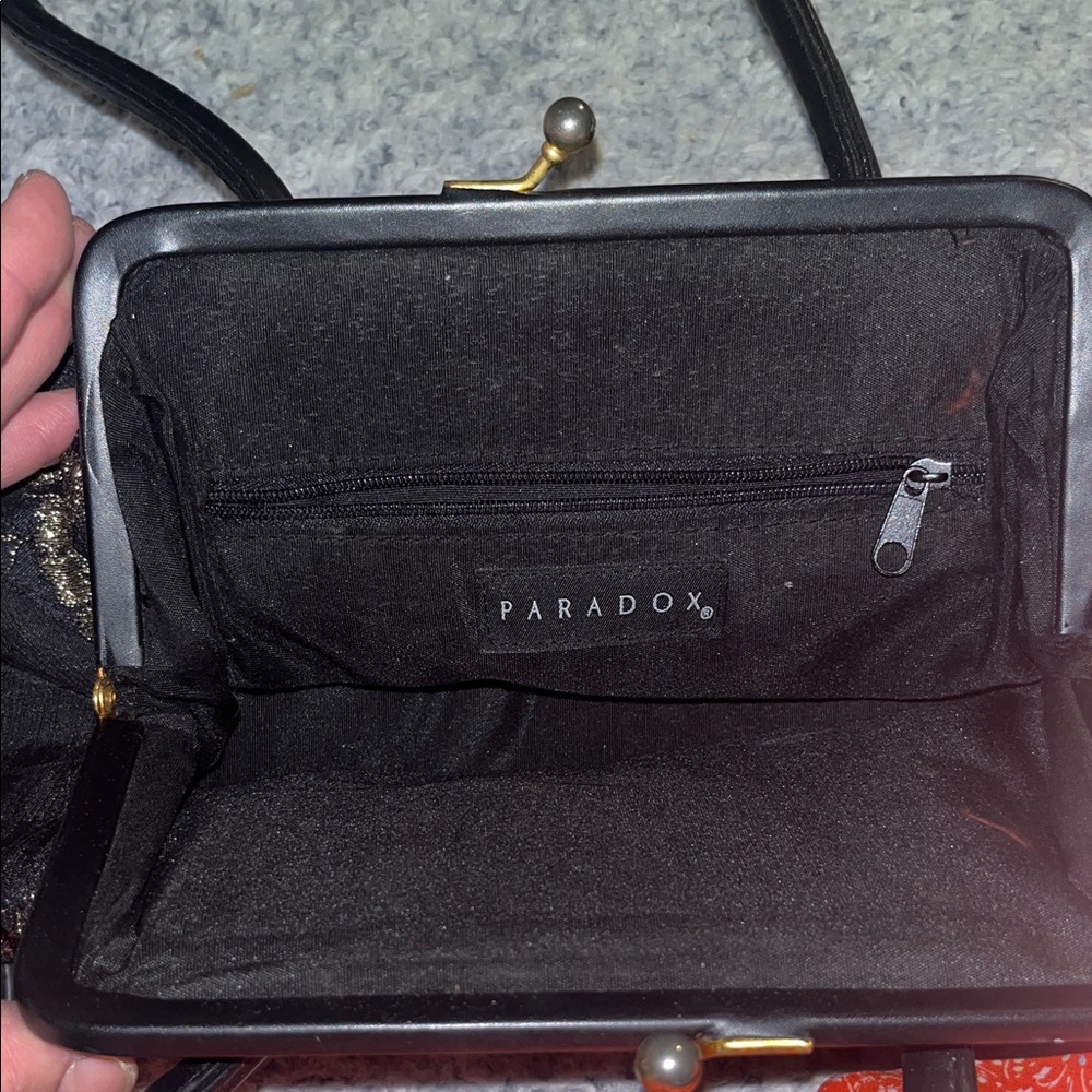 Paradox Black and Gold Floral Shoulder Bag - Picture 3 of 7